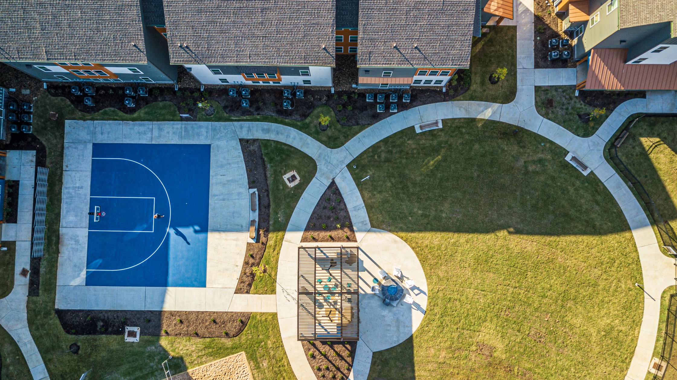 Aerial view of the courtyard at The Tusk