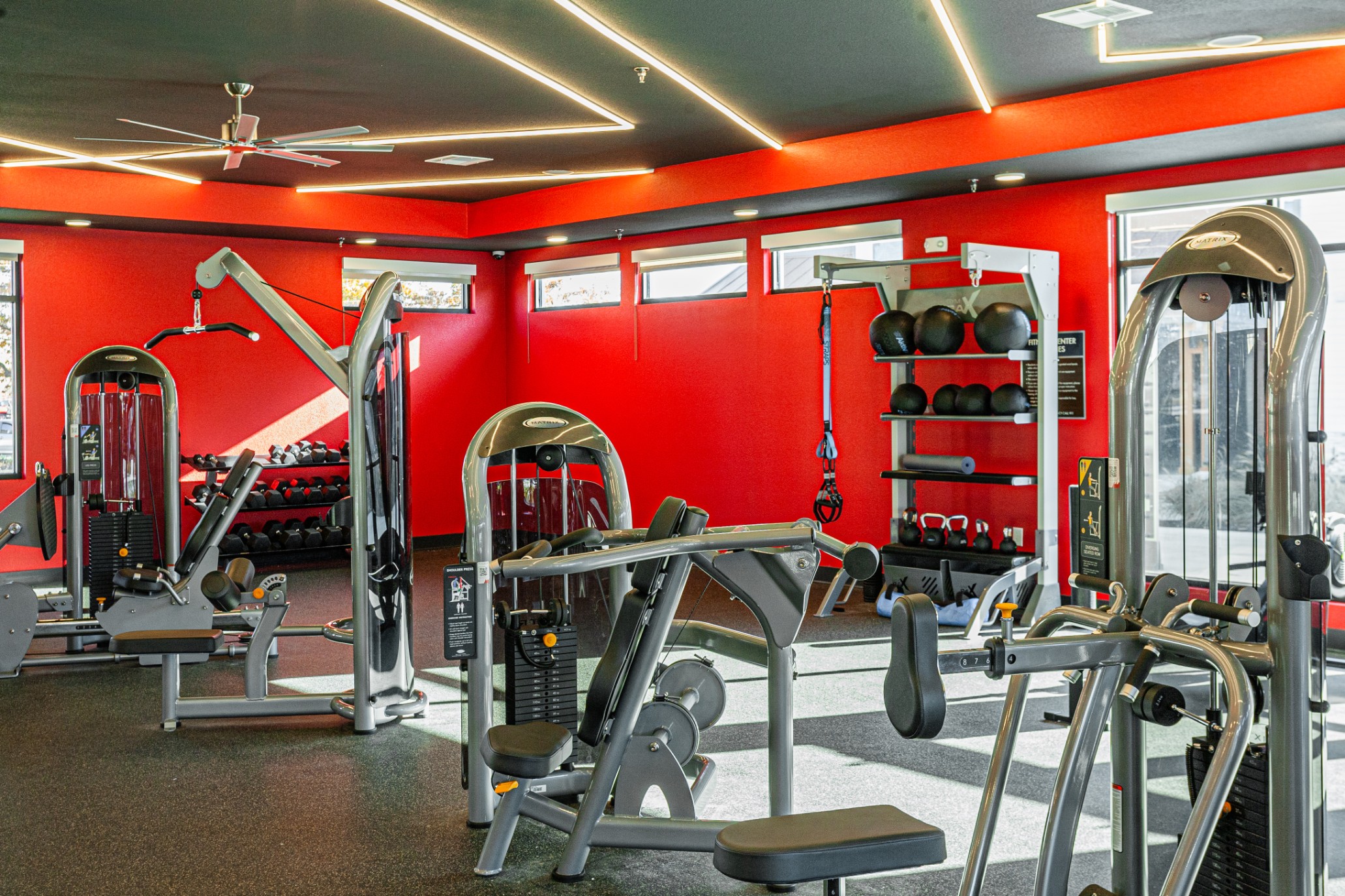 Fitness center with strength training equipment at The Tusk